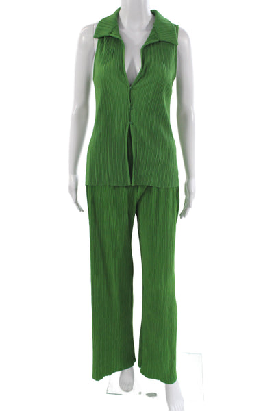 Zara Women Two Piece Set Pleated Collared Sleeveless Green Top Size S