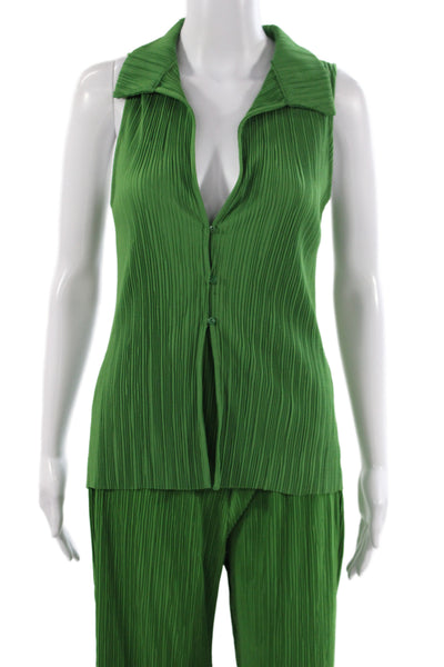 Zara Women Two Piece Set Pleated Collared Sleeveless Green Top Size S