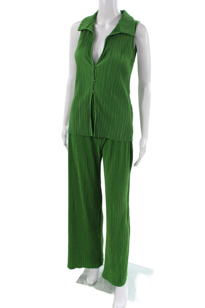 Zara Women Two Piece Set Pleated Collared Sleeveless Green Top Size S