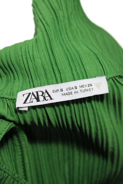 Zara Women Two Piece Set Pleated Collared Sleeveless Green Top Size S