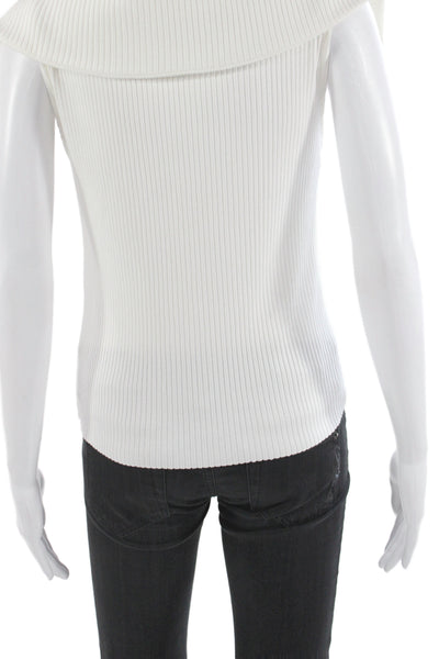 Zara Women Basic White Ribbed Knit Collared Sleeveless Blouse Size L