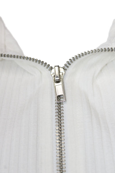 Zara Women Basic White Ribbed Knit Collared Sleeveless Blouse Size L