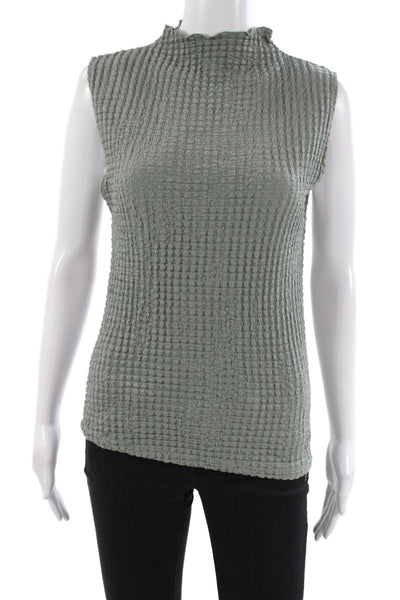 Zara Women Basic Green Textured Mock Neck Sleeveless Tank Size L