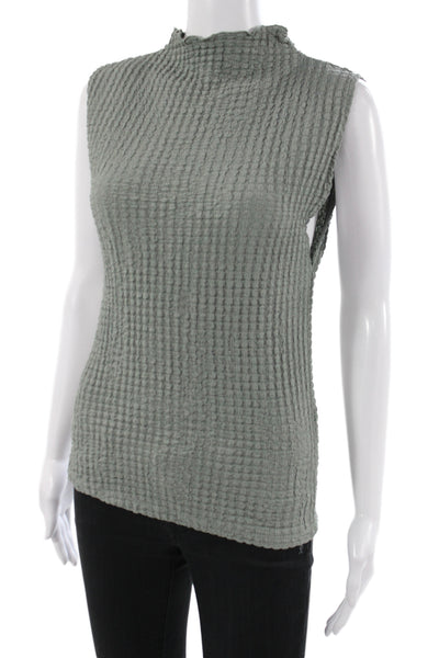 Zara Women Basic Green Textured Mock Neck Sleeveless Tank Size L