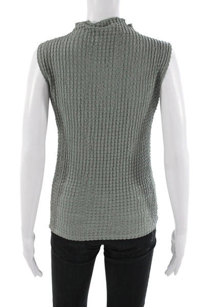 Zara Women Basic Green Textured Mock Neck Sleeveless Tank Size L