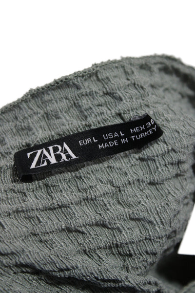 Zara Women Basic Green Textured Mock Neck Sleeveless Tank Size L