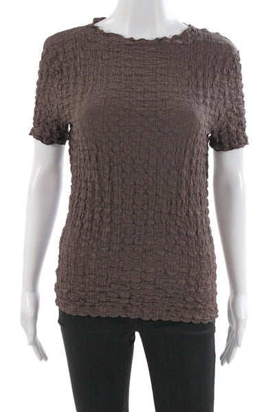 Zara Women Basic Brown Textured Short Sleeve Round Neck T-Shirt Size L