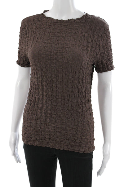 Zara Women Basic Brown Textured Short Sleeve Round Neck T-Shirt Size L
