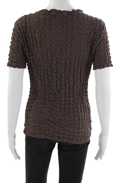 Zara Women Basic Brown Textured Short Sleeve Round Neck T-Shirt Size L