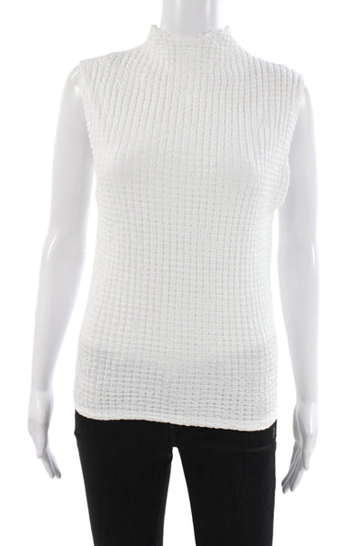 Zara Women Basic Waffle Knit Mock Neck Sleeveless Tank White Size L