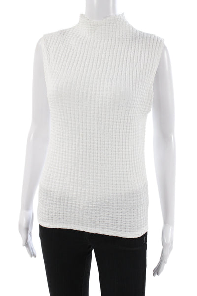 Zara Women Basic Waffle Knit Mock Neck Sleeveless Tank White Size L