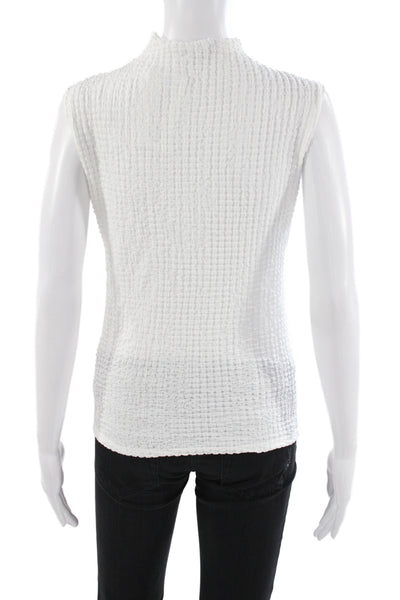 Zara Women Basic Waffle Knit Mock Neck Sleeveless Tank White Size L