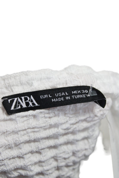 Zara Women Basic Waffle Knit Mock Neck Sleeveless Tank White Size L
