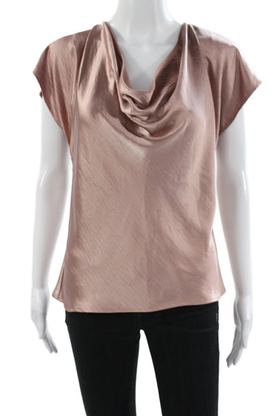 As by Df Womens Satin Cowl Neck Short Sleeve Blouse Pink Pullover Size S
