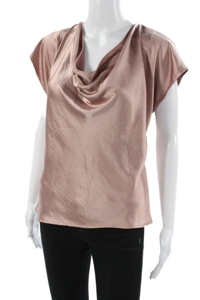 As by Df Womens Satin Cowl Neck Short Sleeve Blouse Pink Pullover Size S