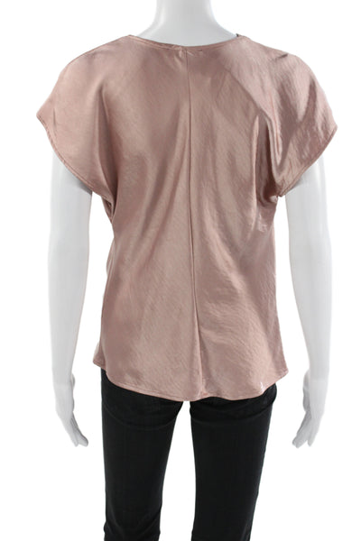 As by Df Womens Satin Cowl Neck Short Sleeve Blouse Pink Pullover Size S