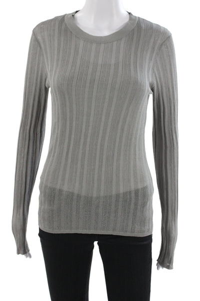 Zara Women Gray Striped Pullover Sweater Crew Neck Long Sleeve Size L