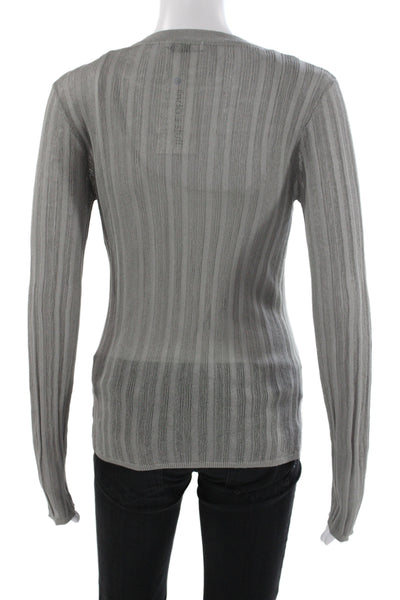 Zara Women Gray Striped Pullover Sweater Crew Neck Long Sleeve Size L