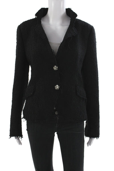 Zara Womens Tweed Buttoned Long Sleeve Blazer Jacket Black Size 8