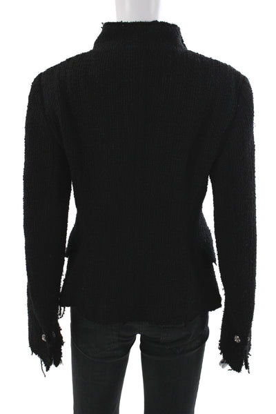 Zara Womens Tweed Buttoned Long Sleeve Blazer Jacket Black Size 8