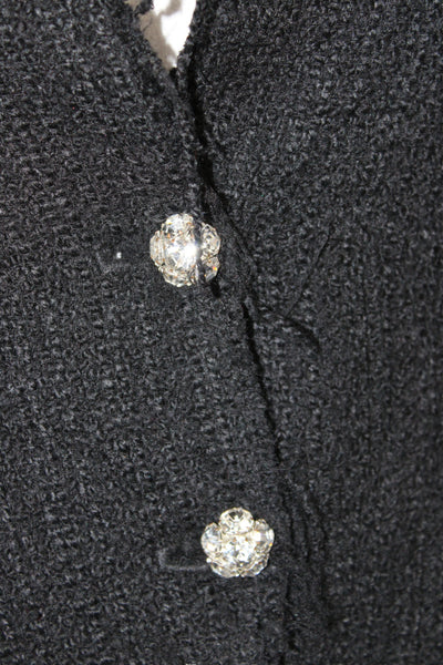 Zara Womens Tweed Buttoned Long Sleeve Blazer Jacket Black Size 8