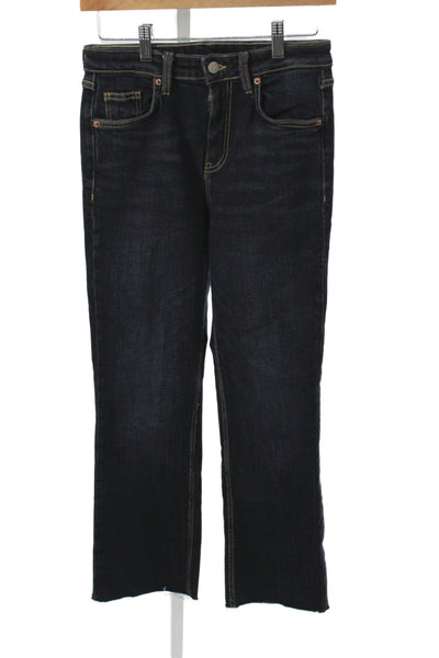 Zara Womens Cropped Mid Rise Blue Cotton Blend Jeans Size 2