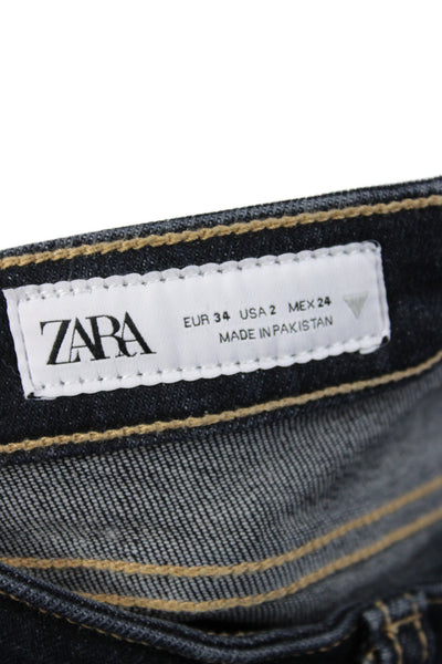 Zara Womens Cropped Mid Rise Blue Cotton Blend Jeans Size 2
