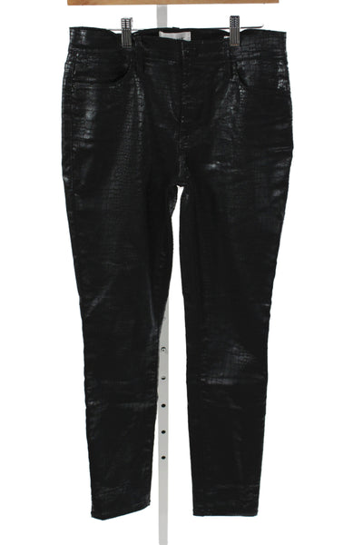 Frame Womens Skinny Faux Leather Animal Print Jeans Mid Rise Black Size 27