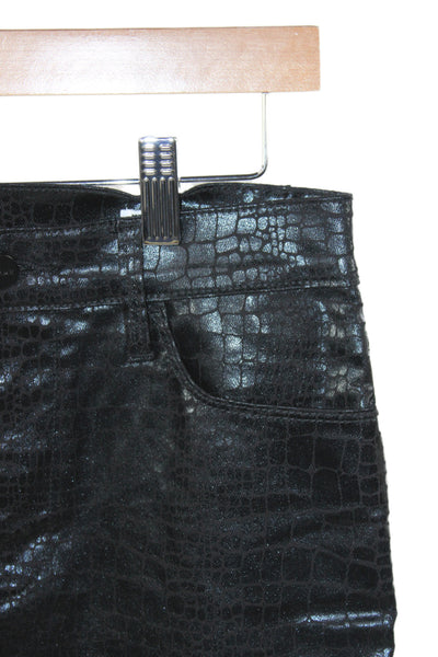 Frame Womens Skinny Faux Leather Animal Print Jeans Mid Rise Black Size 27