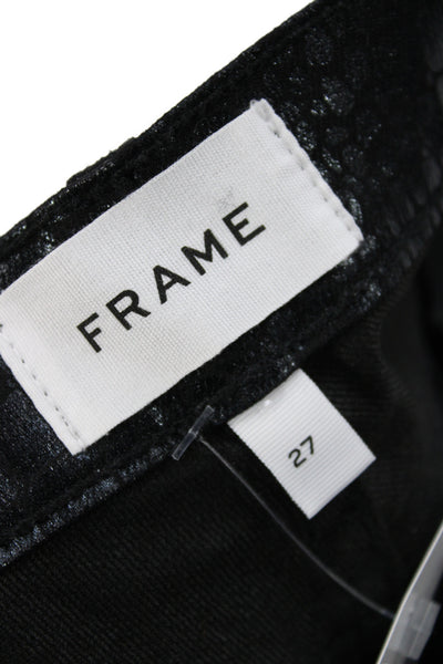 Frame Womens Skinny Faux Leather Animal Print Jeans Mid Rise Black Size 27