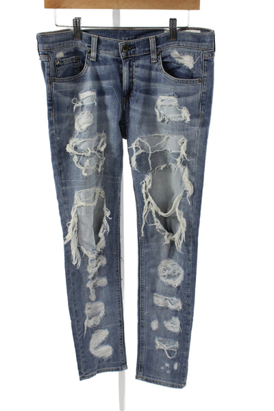 Rag & Bone Jean Womens Straight Distressed Blue Cotton Mid Rise Jeans Size 27
