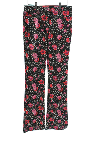 Giamba Womens Dress Pants Black Floral Mid Rise Button 97% Cotton Size XS