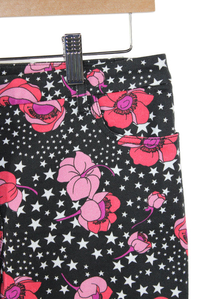 Giamba Womens Dress Pants Black Floral Mid Rise Button 97% Cotton Size XS