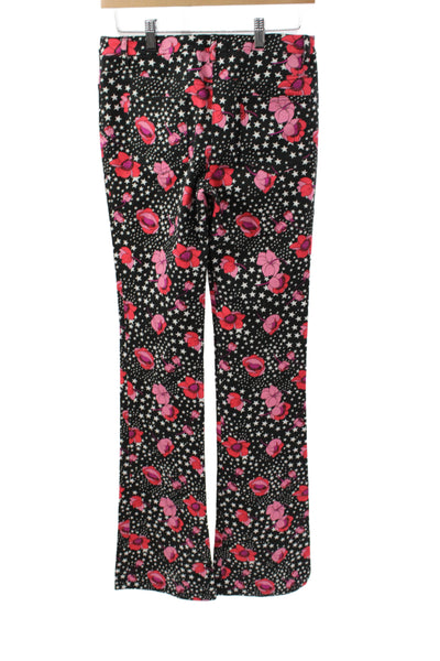 Giamba Womens Dress Pants Black Floral Mid Rise Button 97% Cotton Size XS
