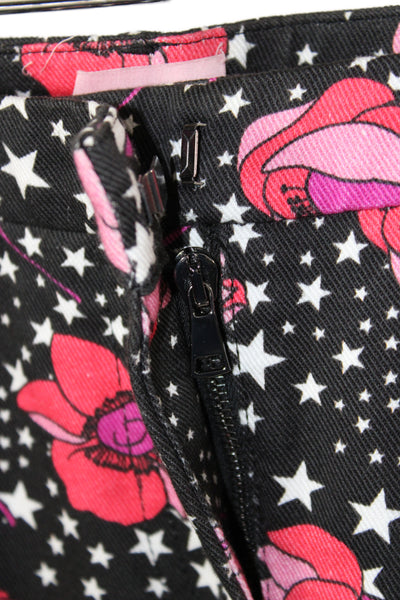 Giamba Womens Dress Pants Black Floral Mid Rise Button 97% Cotton Size XS