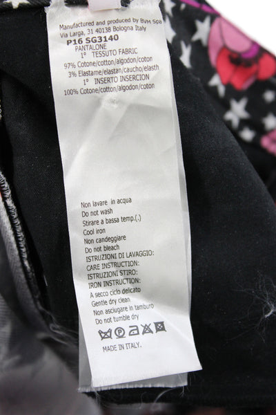 Giamba Womens Dress Pants Black Floral Mid Rise Button 97% Cotton Size XS