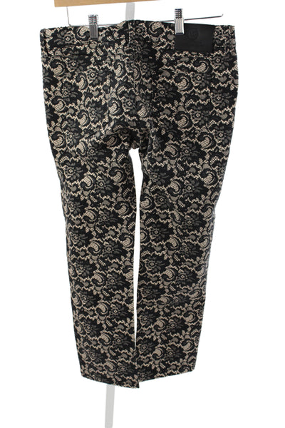 McQ Womens Cropped Black Floral Jeans Cotton Button Mid Rise 25 Inseam Size 27