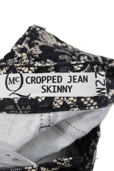 McQ Womens Cropped Black Floral Jeans Cotton Button Mid Rise 25 Inseam Size 27