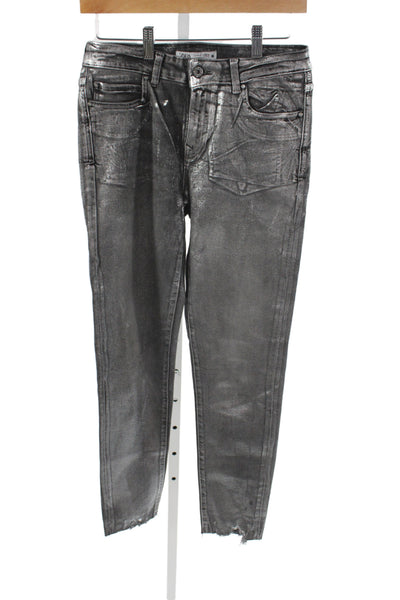 Zara Women Ankle Gray Cotton Mid Rise Jeans Inseam 28 Size 8