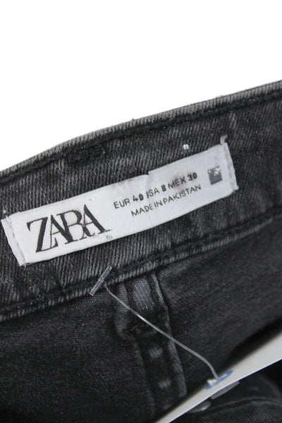 Zara Women Ankle Gray Cotton Mid Rise Jeans Inseam 28 Size 8