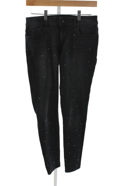 DL 1961 Women Skinny Black Sparkly Jeans Button Mid Rise Size 27
