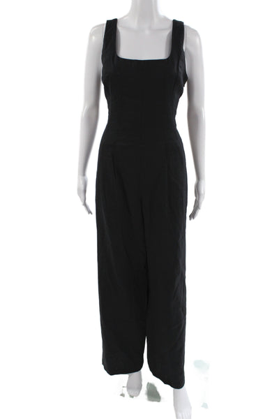 Gap Womens Jumpsuit Black Sleeveless Square Neck Linen Blend Size M