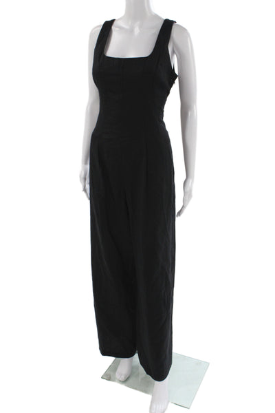 Gap Womens Jumpsuit Black Sleeveless Square Neck Linen Blend Size M