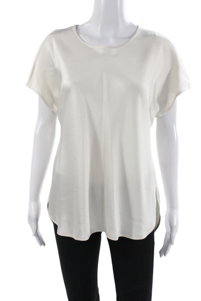 Club Monaco Womens Ivory Basic Blouse Short Sleeve Round Neck Button Size L