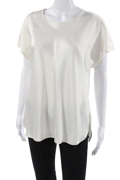 Club Monaco Womens Ivory Basic Blouse Short Sleeve Round Neck Button Size L