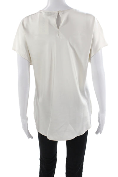 Club Monaco Womens Ivory Basic Blouse Short Sleeve Round Neck Button Size L