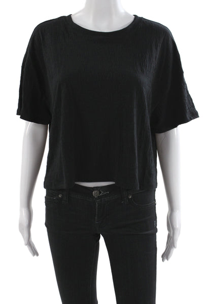 Z Supply Womens Cropped T-Shirt Black Crew Neck Short Sleeve Size L