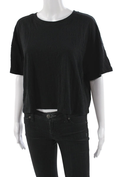 Z Supply Womens Cropped T-Shirt Black Crew Neck Short Sleeve Size L