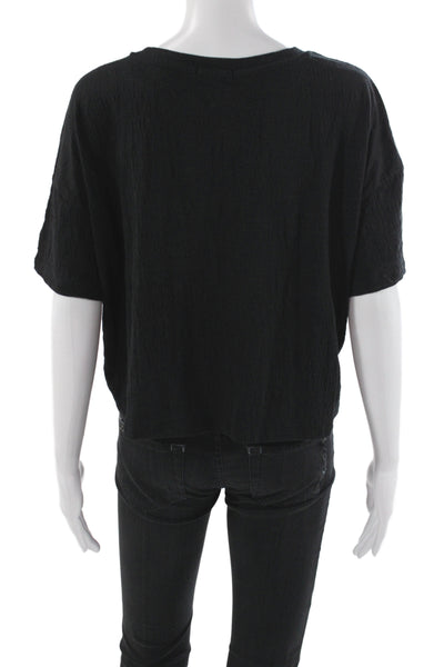 Z Supply Womens Cropped T-Shirt Black Crew Neck Short Sleeve Size L