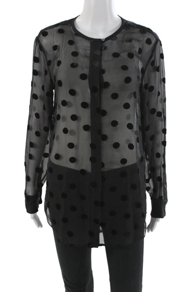 Equipment Femme Womens Tunic Black Polka Dot Sheer Long Sleeve Petite Size S